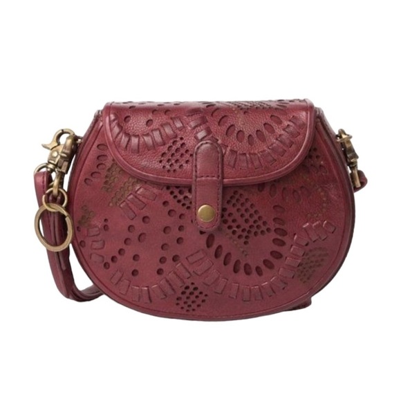 Frye Womens Brick Red Perforated Leather Fold Over Crossbody Handbag New - Picture 1 of 11